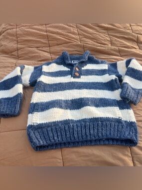 Longhouse Border Pattern Half Button Cowl Neck Sweater Made in Canada Size M